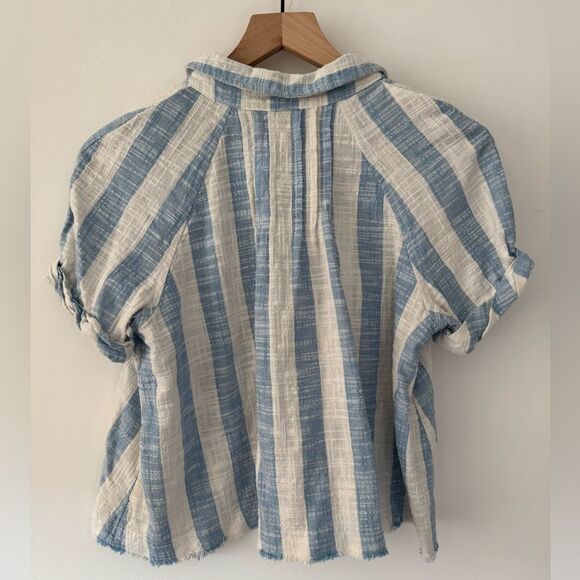 We The Free x Free People Striped Linen Blend Shirt Medium - Picture 3 of 6